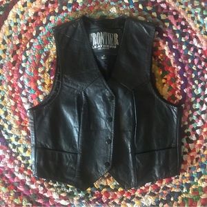 Black leather motorcycle vest
